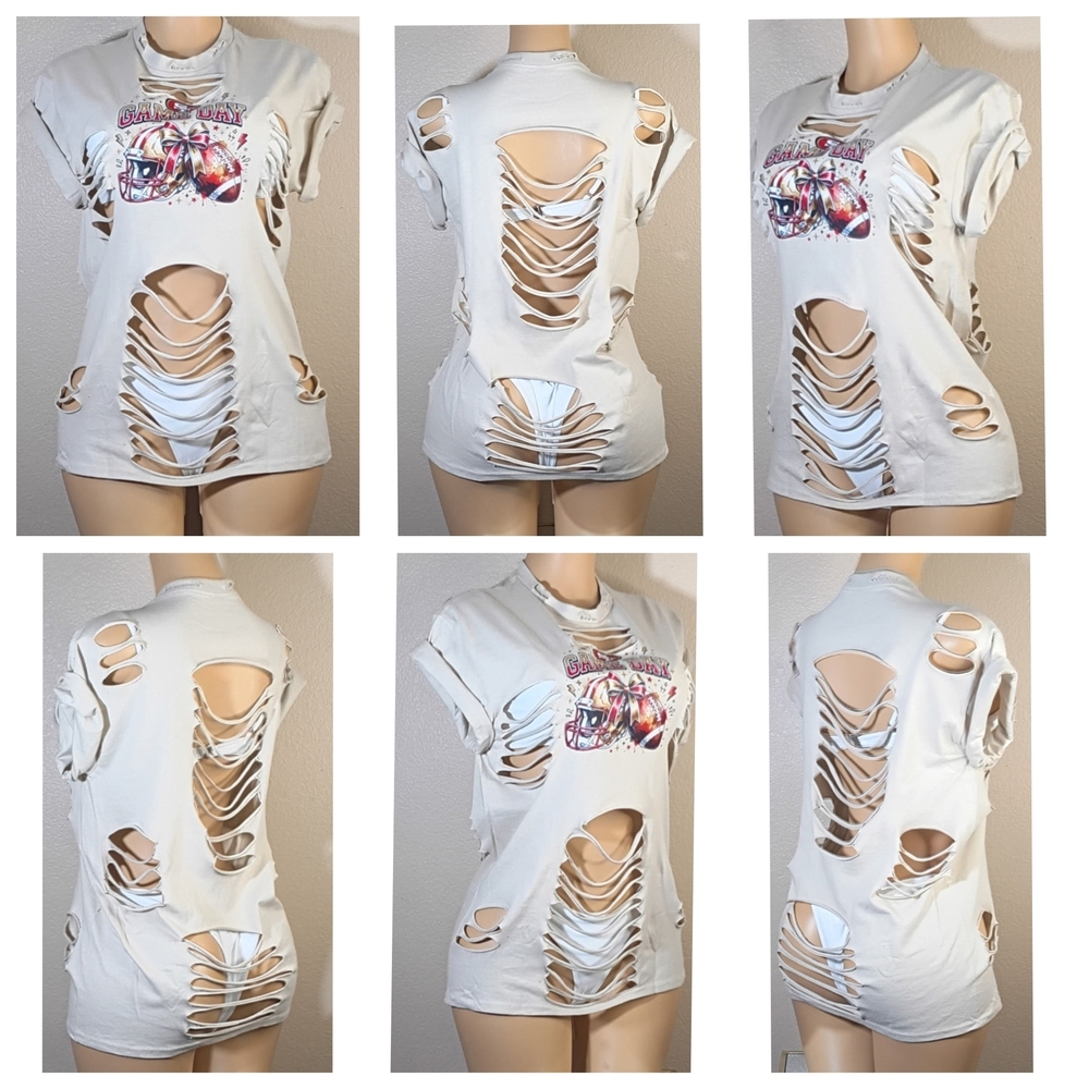Edgy Beige Custom 49ers Distressed Women's Tee
